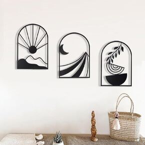 OYEFLY 3 PCS Boho Black Metal Wall Decor,Black Boho Metal Wall Art (Black, Arch 11in)