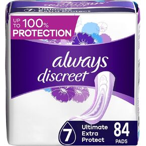 Always Discreet Adult Incontinence Pads for Women, Ultimate Extra Protect Absorbency, Long Length, Postpartum Pads, 104 CT