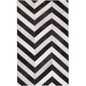 SAFAVIEH Studio Leather Collection 3' x 5' White / Black STL122A Handmade Modern Chevron Leather Area Rug