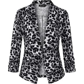 Unifizz Womens Casual Blazer Pockets Open Front Cardigan Work Office Jacket 3/4 Sleeve