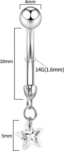 Dangly Belly Button Ring 14G Belly Barbell G23 Titanium Belly Piercing Jewelry Dangle Navel Rings Cute Belly Bars 10mm Belly Ring Internally Threaded Long Curved Barbell for Women Girls with CZ in Saudi Arabia