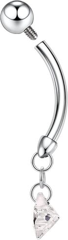 Dangly Belly Button Ring 14G Belly Barbell G23 Titanium Belly Piercing Jewelry Dangle Navel Rings Cute Belly Bars 10mm Belly Ring Internally Threaded Long Curved Barbell for Women Girls with CZ in Saudi Arabia