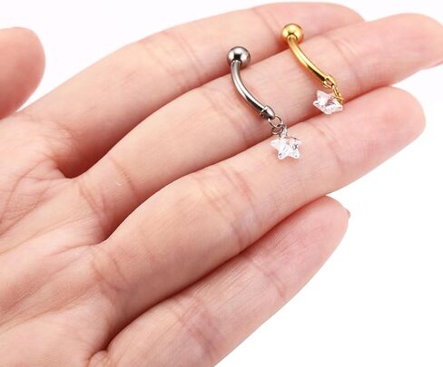 Dangly Belly Button Ring 14G Belly Barbell G23 Titanium Belly Piercing Jewelry Dangle Navel Rings Cute Belly Bars 10mm Belly Ring Internally Threaded Long Curved Barbell for Women Girls with CZ in Saudi Arabia