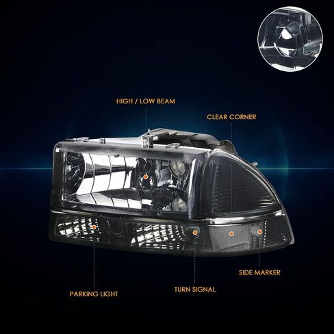 PM PERFORMOTOR Smoke Lens Amber Headlights Replacement Compatible with 98-04 Durango / 97-04 Dakota, PMHL-DODA-9704-4P-OH-SA in Saudi Arabia