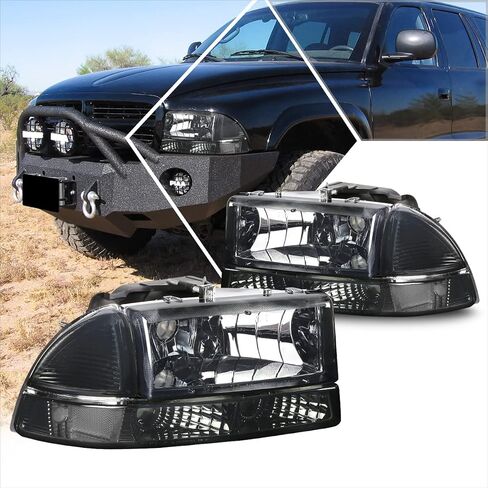 PM PERFORMOTOR Smoke Lens Amber Headlights Replacement Compatible with 98-04 Durango / 97-04 Dakota, PMHL-DODA-9704-4P-OH-SA in Saudi Arabia