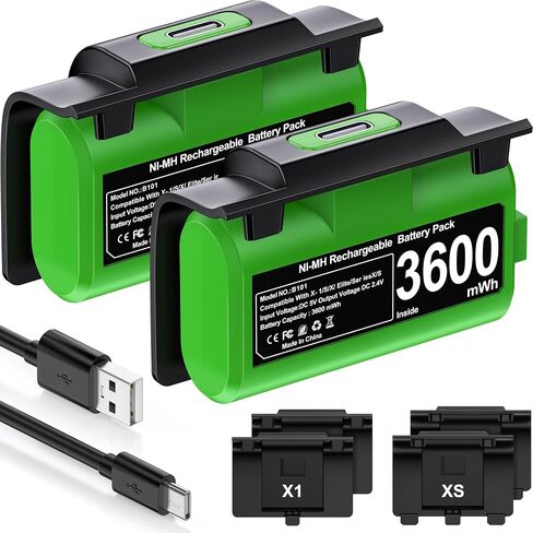 حزمة بطارية وحدة تحكم Xbox القابلة لإعادة الشحن مع 4 أغطية خلفية وكابل شحن USB C، 2 × 3600 مللي واط في الساعة بطارية وحدة تحكم Xbox One ومجموعة الشاحن لجهاز تحكم Xbox Series X/S in Saudi Arabia