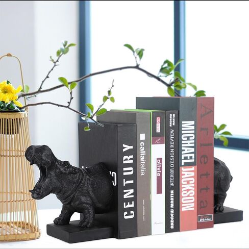Set of 2 Polyresin Faux Hippo Bookend,Art bookend, Homedecor for Kids (Black) in Saudi Arabia