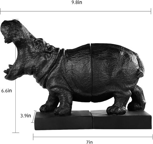 Set of 2 Polyresin Faux Hippo Bookend,Art bookend, Homedecor for Kids (Black) in Saudi Arabia
