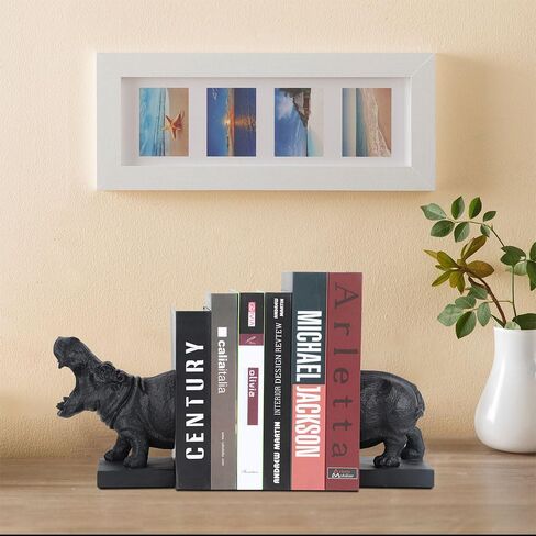Set of 2 Polyresin Faux Hippo Bookend,Art bookend, Homedecor for Kids (Black) in Saudi Arabia