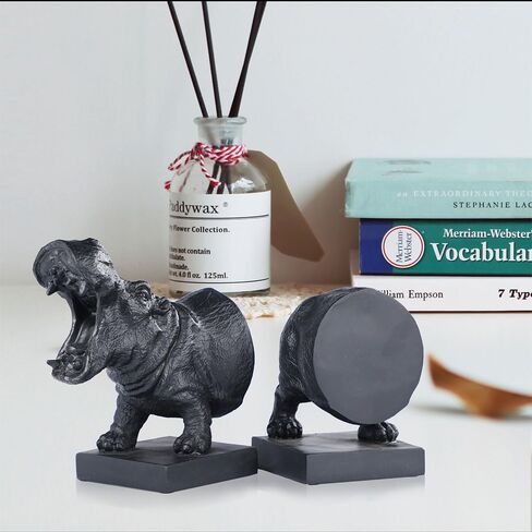 Set of 2 Polyresin Faux Hippo Bookend,Art bookend, Homedecor for Kids (Black) in Saudi Arabia