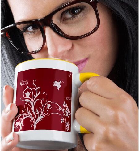 3dRose Floral Pattern in White on a Red Background with Dove and Butterflies. Ceramic Mug, 11-Ounce in Kuwait