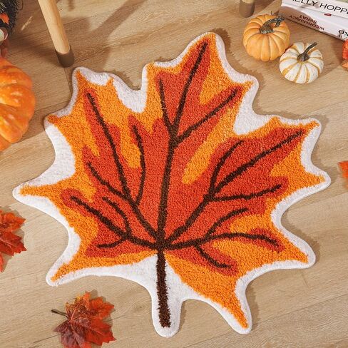TRUEDAYS Thanksgiving Maple Leaf Bath Mat for Bathroom Decor, Cute Halloween Decoration Orange Bathroom Rug Non Slip Cartoon Bath Rug Bathroom Mat Plush Shower Rugs Washable in Saudi Arabia