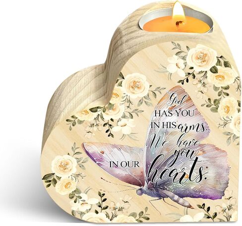 Memorial Candle Gift, Wooden Heart Shape Candle Holder, Sympathy Gifts for Loss of Relatives, Bereavement Remembrance Butterfly Decor Candle Holder for Family, Double Sided Printing in Saudi Arabia