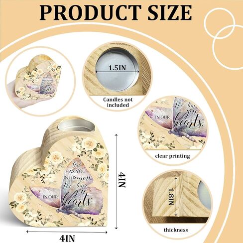 Memorial Candle Gift, Wooden Heart Shape Candle Holder, Sympathy Gifts for Loss of Relatives, Bereavement Remembrance Butterfly Decor Candle Holder for Family, Double Sided Printing in Saudi Arabia
