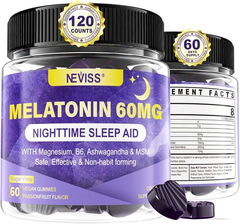 Antioxidant & Brain Support Melatonin 60mg 30mg for 50+ Adults | High Dose Melatonin for Anti-Aging & Immune | Extra Strength Melatonin Gummies with B6, Ashwagandha, Magnesium, MSM - 60 Gummies in Saudi Arabia