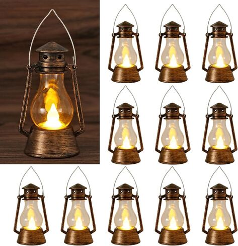 12Pcs LED Mini Vintage Lantern Decor Indoor Decorative Outdoor Hanging Lantern Decorative Small Candle Lanterns Farmhouse Decor for Wedding Centerpiece,Halloween,Christmas,Farmhouse Decorative in Saudi Arabia