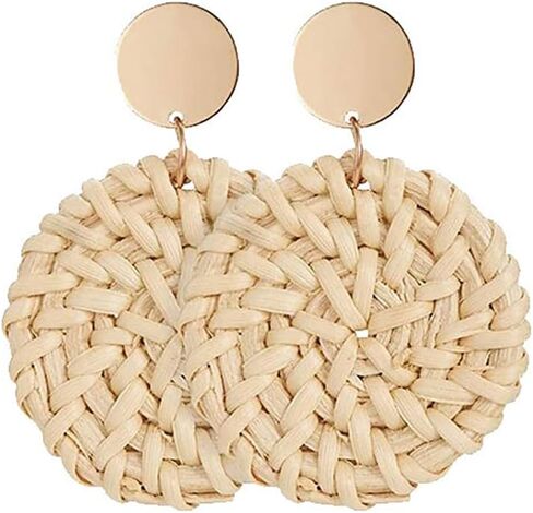 Lightweight Rattan Statement Earrings for Women,Geometric Tassel Woven Boho Earrings Handmade Straw Wicker Braid Hoop Drop Dangle Earrings in Saudi Arabia