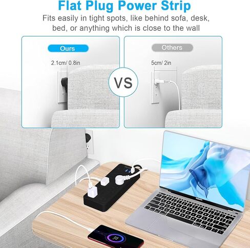 شرائط طاقة 15 قدمًا 14 في 1 مع حماية من زيادة التيار 1700J، 10 منافذ مع 4 منافذ USB (1 USB C) سلك تمديد طويل مع منافذ متعددة 16Awg 1625W/13A واقي شريط الطاقة بقابس مسطح أبيض in Kuwait