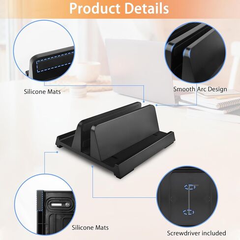 حامل عمودي للكمبيوتر المحمول، منظم ABS بفتحتين مع قاعدة قابلة للتعديل، تصميم 4 في 1 موفر للمساحة، حامل كمبيوتر محمول قوي للكمبيوتر الشخصي حتى 17.3 بوصة، ماك بوك، كمبيوتر شخصي صغير، آيباد، سطح in Kuwait