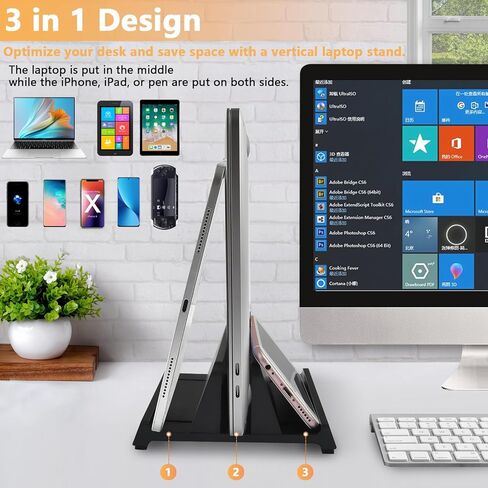 حامل عمودي للكمبيوتر المحمول، منظم ABS بفتحتين مع قاعدة قابلة للتعديل، تصميم 4 في 1 موفر للمساحة، حامل كمبيوتر محمول قوي للكمبيوتر الشخصي حتى 17.3 بوصة، ماك بوك، كمبيوتر شخصي صغير، آيباد، سطح in Kuwait