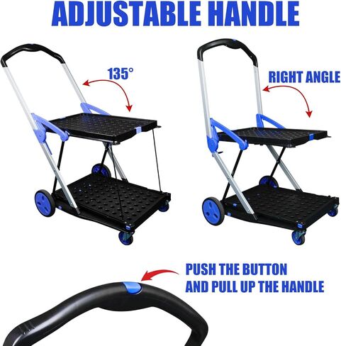 عربة تسوق قابلة للطي، عربة قابلة للطي بطبقتين مع صندوق واحد، عربة أدوات شديدة التحمل مع عجلات دوارة 360 درجة، عربة قابلة للطي متعددة الاستخدامات للتسوق والنزهة والمكتب in Kuwait