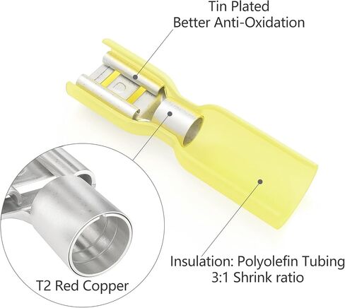 100pcs Yellow Heat Shrink Female Spade Connector - Electrical Quick Disconnect Wire Connector 12-10AWG (Yellow - Female Spade) in Saudi Arabia