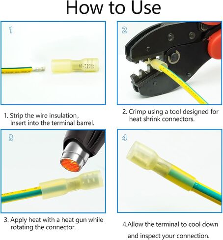 100pcs Yellow Heat Shrink Female Spade Connector - Electrical Quick Disconnect Wire Connector 12-10AWG (Yellow - Female Spade) in Saudi Arabia