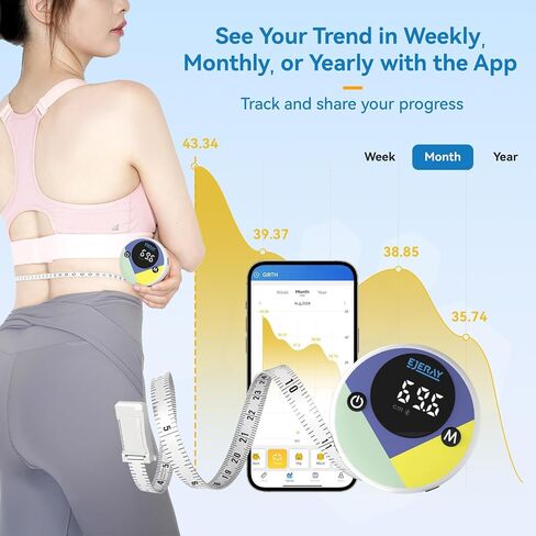 شريط قياس رقمي، شريط قياس الجسم الذكي بتقنية البلوتوث مع التطبيق، شريط قياس دقيق لقياسات الجسم، شريط قابل للسحب لفقدان الوزن، شكل اللياقة البدنية، مع كابل شحن من النوع C in Saudi Arabia