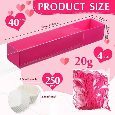 Cholemy 40 Sets Chocolate Strawberries Boxes with Clear Window 250 Pcs Paper Food Trays 4 Bags Raffia Bakery Macaron Boxes Disposable Serving Trays Gifts 12 x 2.2 x 2 Inches(Red) in Saudi Arabia