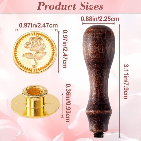 مجموعة طوابع ختم الشمع، 8 قطع، طوابع شمع نحاسية للرأس ومقبض خشبي لبطاقات دعوات الزفاف (ورد الحب + تاي تشي روز + لاسي ساكورا + ساكورا كبيرة + ساكورا الكرمة + ورقة القيقب + ورقة الجنكة بيلوبا) in Kuwait