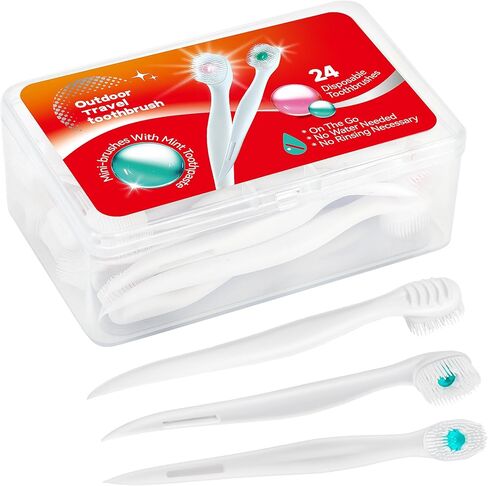 Disposable Mini Toothbrush Travel Toothbrushes with Toothpaste Portable for Portable for Work or Travel Mint (Peppermint, 24 Count) in Saudi Arabia