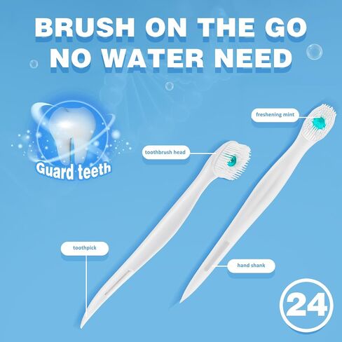 Disposable Mini Toothbrush Travel Toothbrushes with Toothpaste Portable for Portable for Work or Travel Mint (Peppermint, 24 Count) in Saudi Arabia