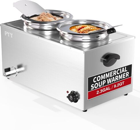 PYY Commercial Soup Warmer, Steam Table Food Warmer Electric Countertop Bain Marie Station with Large Stainless Steel Dual 9.2QT Round Pots for Restaurants, Parties, Buffets and Catering 86-185°F in Saudi Arabia