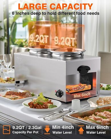 PYY Commercial Soup Warmer, Steam Table Food Warmer Electric Countertop Bain Marie Station with Large Stainless Steel Dual 9.2QT Round Pots for Restaurants, Parties, Buffets and Catering 86-185°F in Saudi Arabia