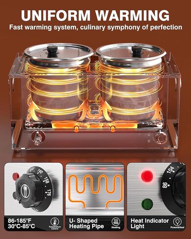 PYY Commercial Soup Warmer, Steam Table Food Warmer Electric Countertop Bain Marie Station with Large Stainless Steel Dual 9.2QT Round Pots for Restaurants, Parties, Buffets and Catering 86-185°F in Saudi Arabia