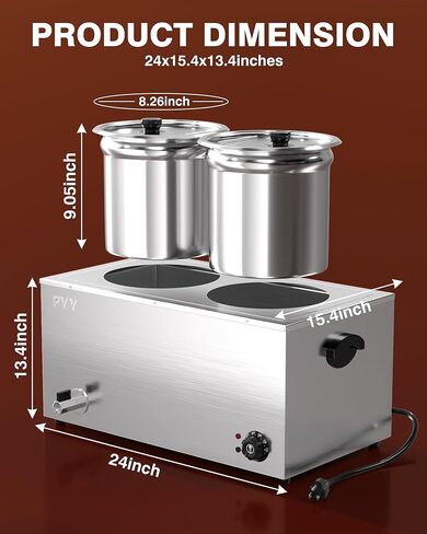 PYY Commercial Soup Warmer, Steam Table Food Warmer Electric Countertop Bain Marie Station with Large Stainless Steel Dual 9.2QT Round Pots for Restaurants, Parties, Buffets and Catering 86-185°F in Saudi Arabia