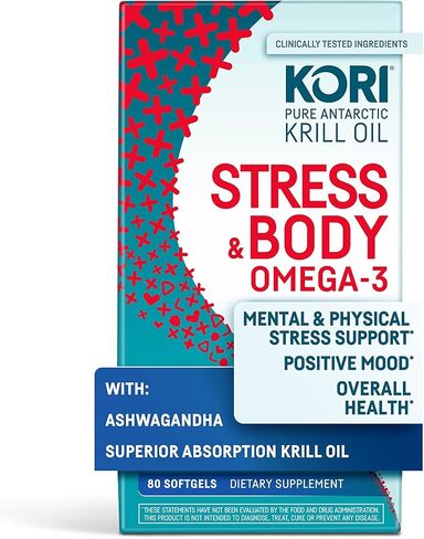 Kori Krill Kori Mind & Body Omega-3 Oil Omega 3, Brain Supplements for Memory and Focus, Lutein, Zeaxanthin, B12, Tumeric Curcumin, 80 Softgels in Saudi Arabia