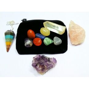 WholesaleGemShop Chakra Stones Double Terminated Set Reiki Healing Crystal Gift Metaphysical Wellness Positive Energy Feng Shui Mediatation Protective Health and Chakra Spiritual