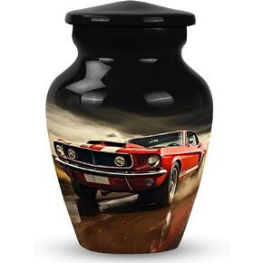 Red Car On A Stormy Road - Large Urns for Ashes - Urn for Dad - Funeral Cremation Urns for Ashes - Companion Urn (10inch), Natural