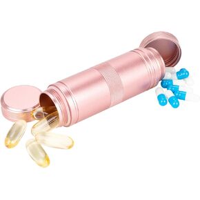 Pill Box 2 Times a Day - Metal Pill Container, Portable Daily 2 Compartment Pill Case, Waterproof Travel Aluminum Pill Holder for Fish Oils, Vitamin, Supplement
