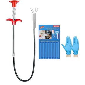 35.4 inch Drain Clog Remover (1pcs), 1 pack Drain Strips Cleaner & Cleaning Glove,Hair Catcher Drain Snake Auger grabber reacher tool Set For Toilet, Kitchen Sink, Bathroom Tub