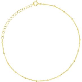 MAX + STONE 10K Real Yellow Gold Beaded Bracelet and Chain Necklace for Women with Sensitive Skin | Hypoallergenic Bracelet with Secure Clasp & Necklace | Adjustable Chains in 7.5"-9.5" and 16"-18"