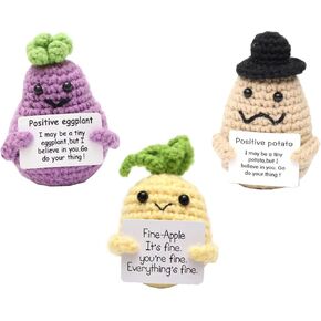 3pcs Handmade Positive Gift, 3 Inch Knitted Doll, Make You Smile with Cute Look and Encouraging Card, Portable Home Decor, Mini Funny Gift for Friends/Family in Birthday/Party