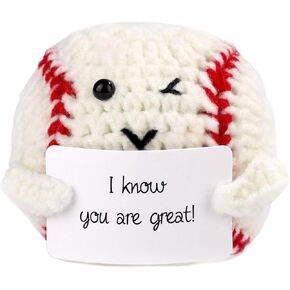 TOYMIS Positive Baseball, Mini Funny Crochet Baseball Toy Creative Cute Knitted Positive Life Doll Potato with Encouragement Card Baseball Gift for Sports Lover Birthday Party Table Decoration