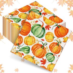 Sherr 200 Pcs Fall Cocktail Napkins Thanksgiving Paper Napkins Disposable Beverage Autumn Guest Towel Table Decoration Hand Towel for Kitchen Bathroom Party Supplies(Turkey,Brown Yellow)