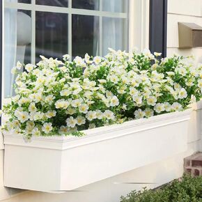 Artificial Silk Flowers for Outdoors, 16 Bundles Faux Flower for Planters, Fake Plants with Flowers for Home Decor Indoor Outside House Office Decor, Front Porch Decor Garden Patio -White.