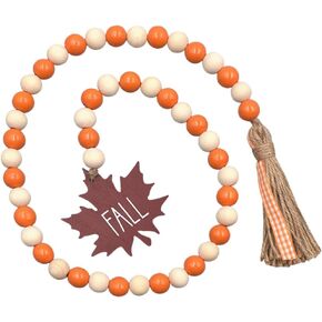 IMIKEYA Halloween Wooden Beads Garland: Farmhouse Wood Bead Garland for Tiered Tray Farmhouse Beads Hanging Wood Bead Garland with Tassels Rustic Beads for Coffee Table Halloween Party Decor