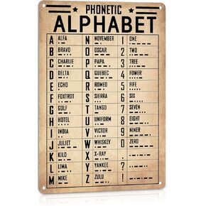 Vintage Military Decor Phonetic Alphabet Poster Pilot Gifts for Aviation Lovers Airplane Wall Poster Art Army Office Decor Man Cave Boys Room Metal Signs 12x8 Inches