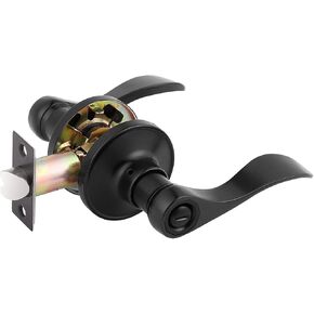 Wave Handles Levers Privacy Door Locksets, Black Finished, Bed Bath Door Handles with Lock, Thumb-Turn Locking Inside 15Pack