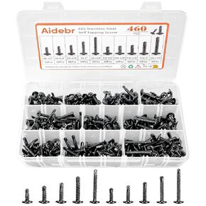 460PCS Self Tapping Screws for Metal - #8#10 410 Stainless Steel Screws Assortment kit, Length 1/2" to 1-1/4'' Truss Head Sheet Metal Self Drilling Screws